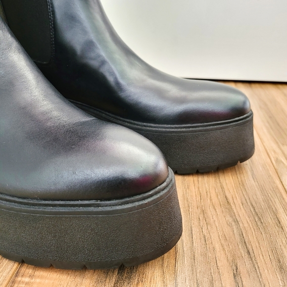 ZARA WOMEN'S FLAT LEATHER PLATFORM ANKLE BOOTS Black Genuine Leather US 9 NWT - Picture 13 of 15